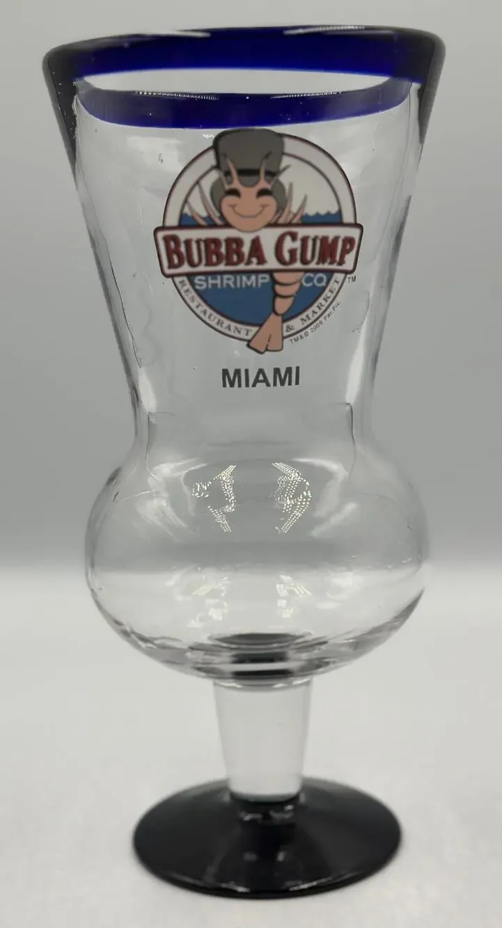 Bubba Gump Shrimp Company Cobalt Blue Hand Blown Hurricane Glass MIAMI